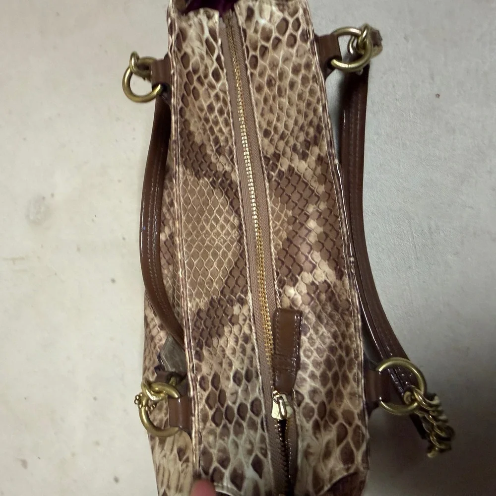 Rare 00's Coach Python Snake Print Tote Brown Leather Gold Chain Bag 20482